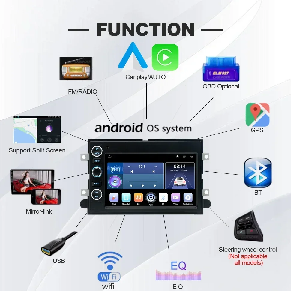 راديو السيارة الاندورويد 2Din Carplay ستيريو تلقائي لفورد 500 F150 Explorer Edge Escape Sport Lincoln Expedition Mustang GPS BT Wifi