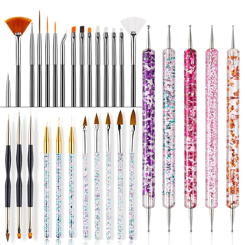 

8/20Pcs Nail Art Brush Design Tip Painting Drawing Carving Dotting Pen FlatFan Liner Acrylic Gel UV Polish Tool Manicure