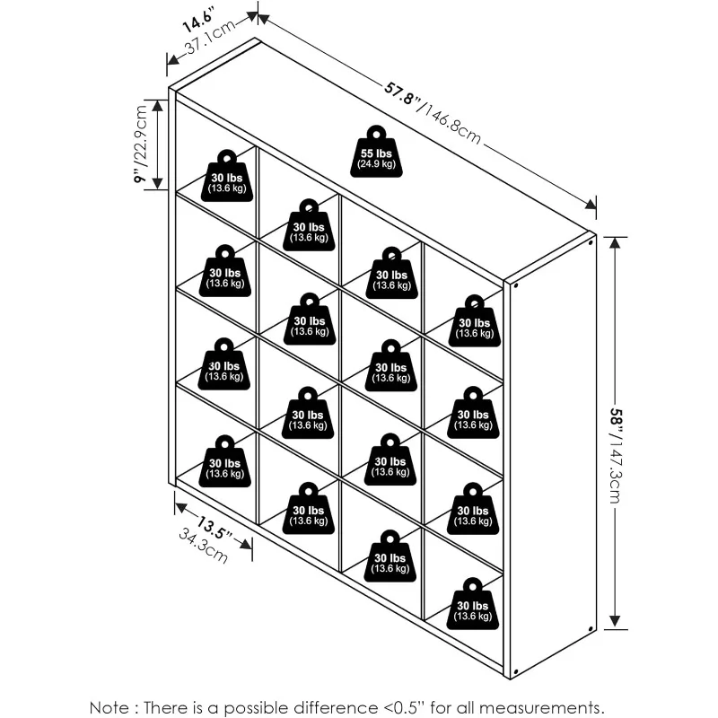 Cubicle Open Back Decorative Cube Storage Organizer, 16-Cube, White