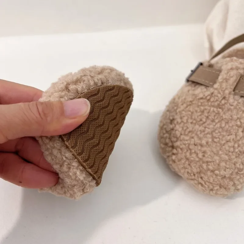 Zuecos elásticos de lana para niños, zapatillas de felpa para bebés, niños y niñas, calzado para antes de caminar, zapatos cálidos de suela suave