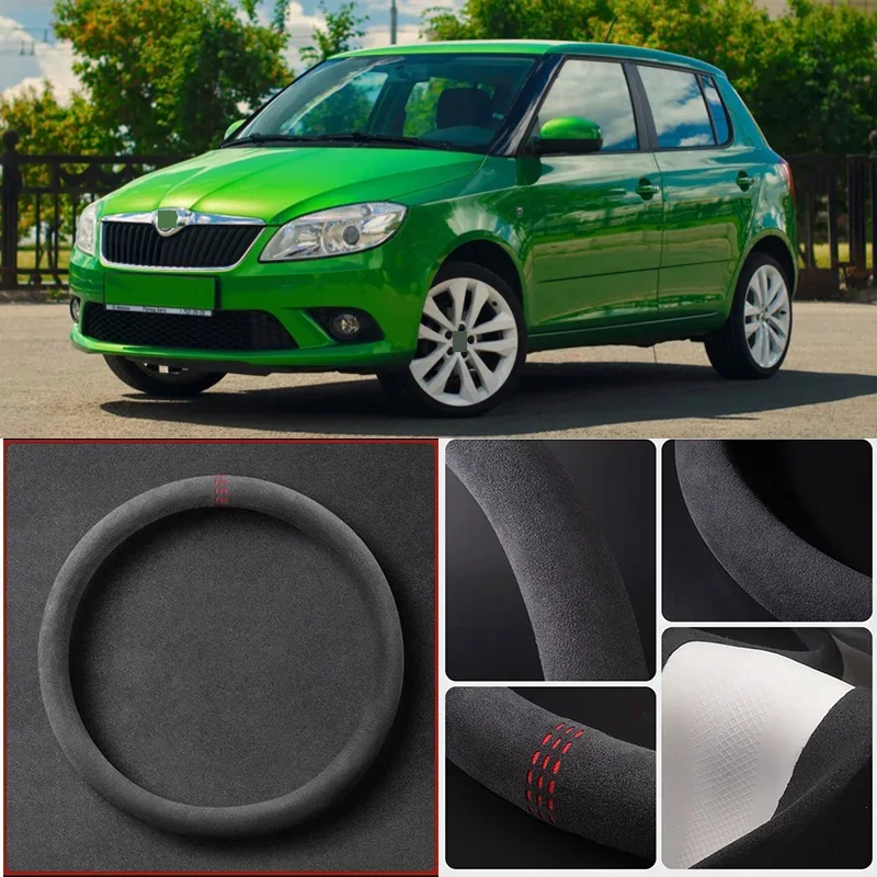 

Alcantara Anti-Slip Black Suede Leather Car Universal Steering Wheel Cover For Skoda Fabia Car Accessories