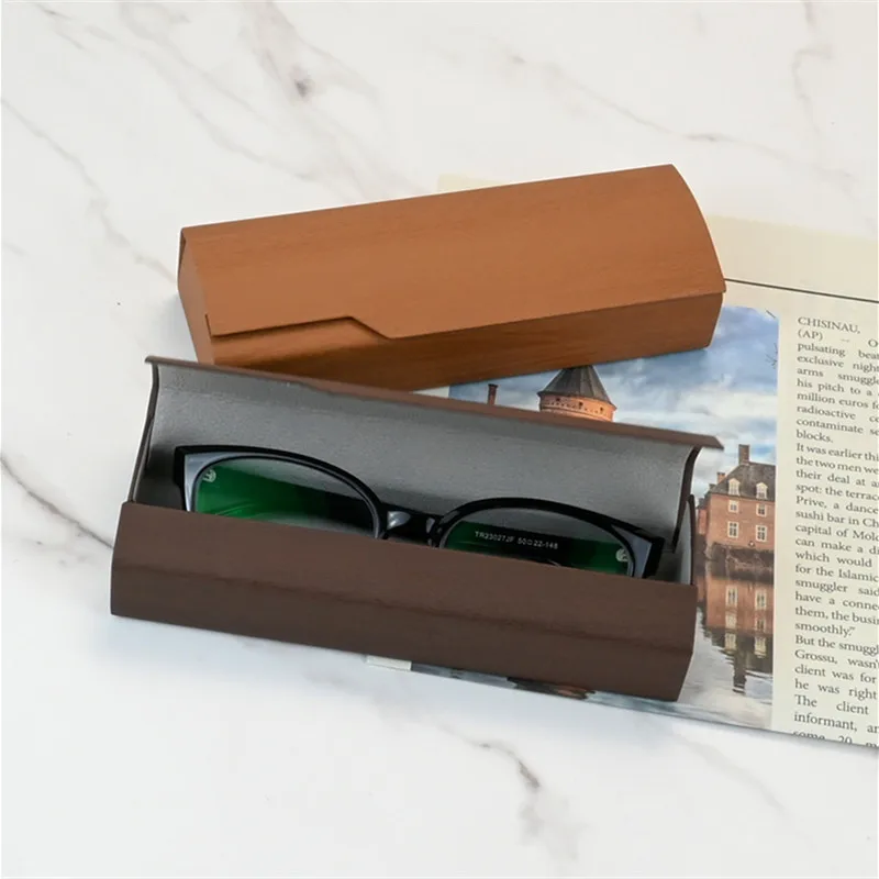 PU Leder Nachahmung Holzmaserung Brillenetui Lesebrillenetui Myopie Brillenetui Hard Box Unisex Sonnenbrille Container Geschenk – Detail 2