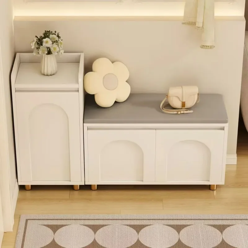for Home Cream Style Shoe Changing Stool with Storage Integrated Shoe Rack Bench for Entryway Doorway Space Saving Furniture