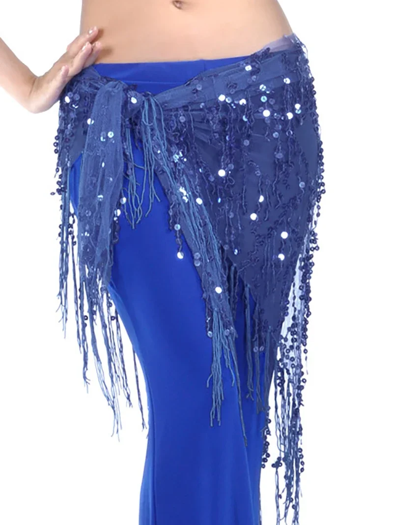 Women Belly Dance Accessories Belts Mesh Sequin Tassels Triangular Shawl Dancing Clothing Waist Chain Mermaid Buttocks Scarf