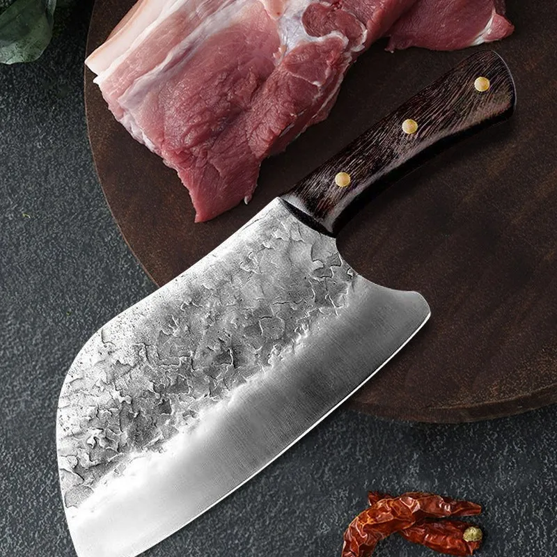 Handmade Forged Kitchen Knife Hammer Stainless Steel Chef's Chopper Cooking Knives Wooden Meat Slicer Butcher Bone Cutting Knife