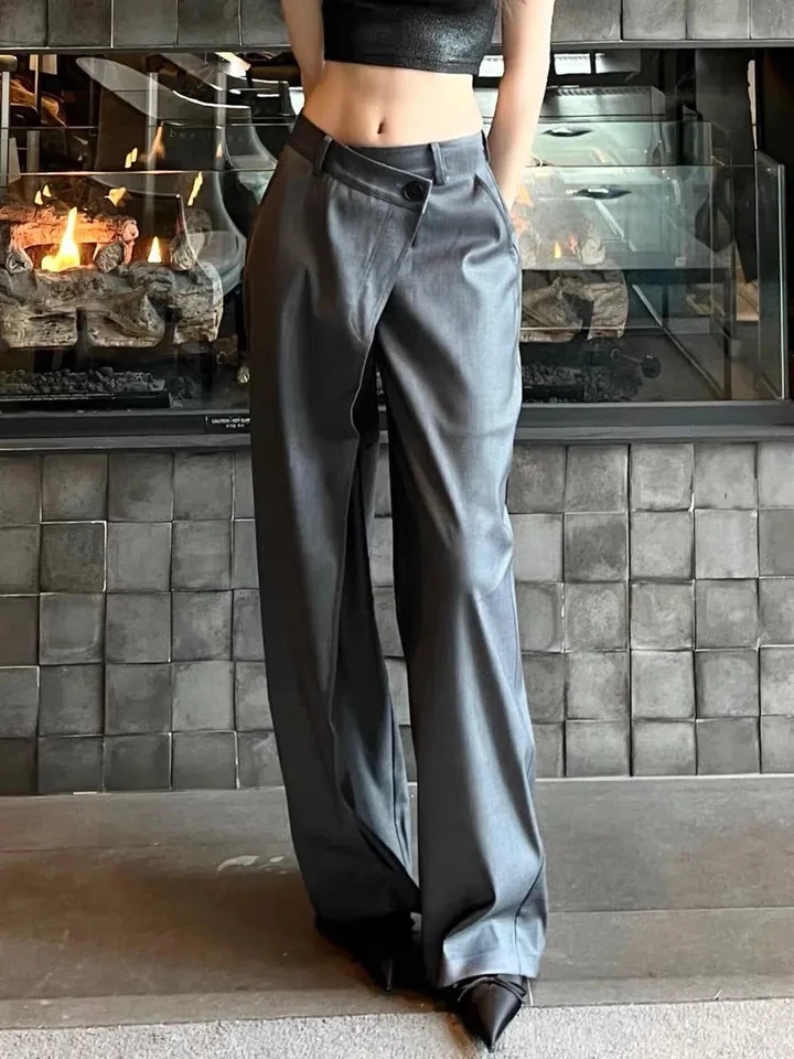 2024SS Spring Casual New Women Asymmtrical Straight Pants Female Chic Trouse 2 Color