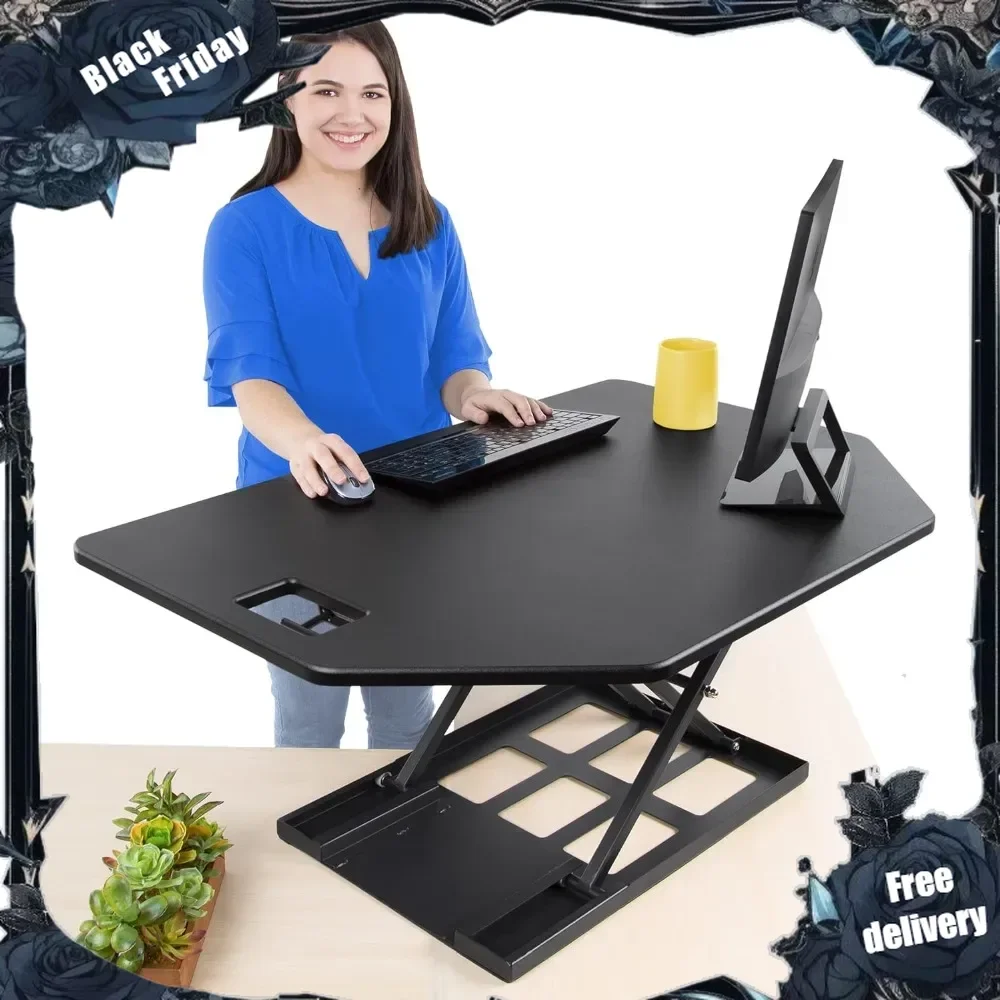 X-Elite Pro, Premier Corner Standing Height Adjustable Desk Converter w Monitor Lift For Cubicles and L-Shaped Desks