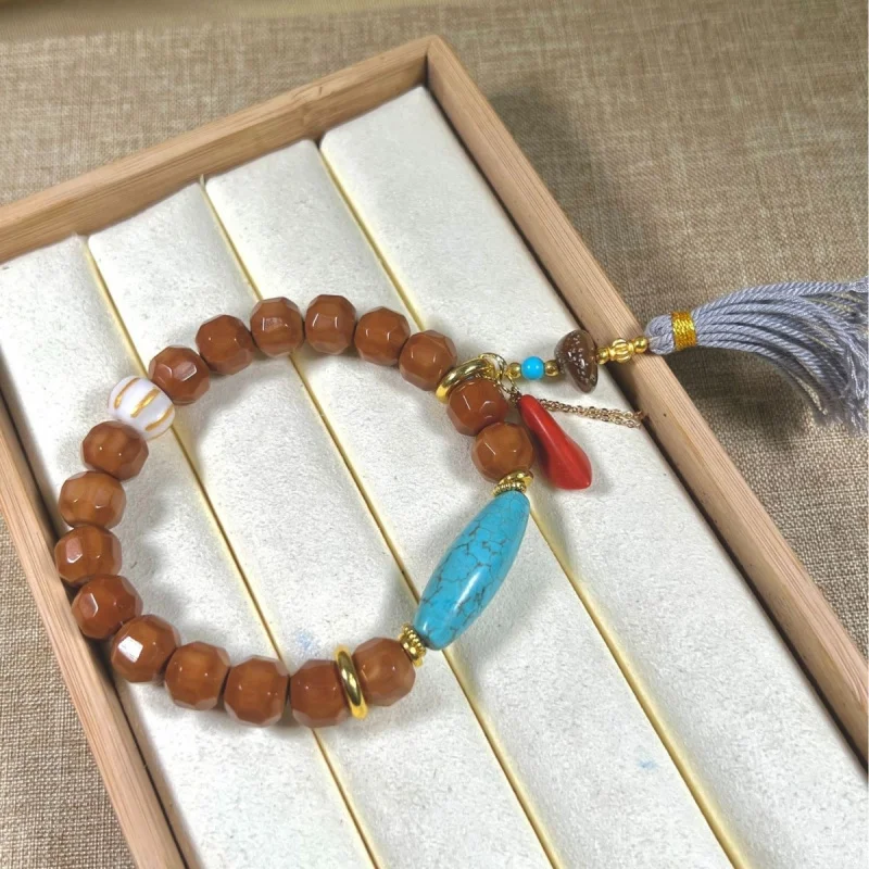 Houhou cheese non-standard bracelet, anti-tarnish natural stone , hand-twisted polished beads, walnut