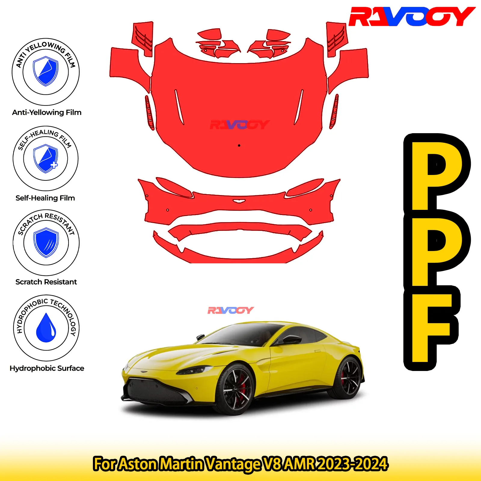 

For Aston Martin Vantage V8 AMR 2023-2024 Glossy Matte Black Precut front PPF Kit Paint Protection Film