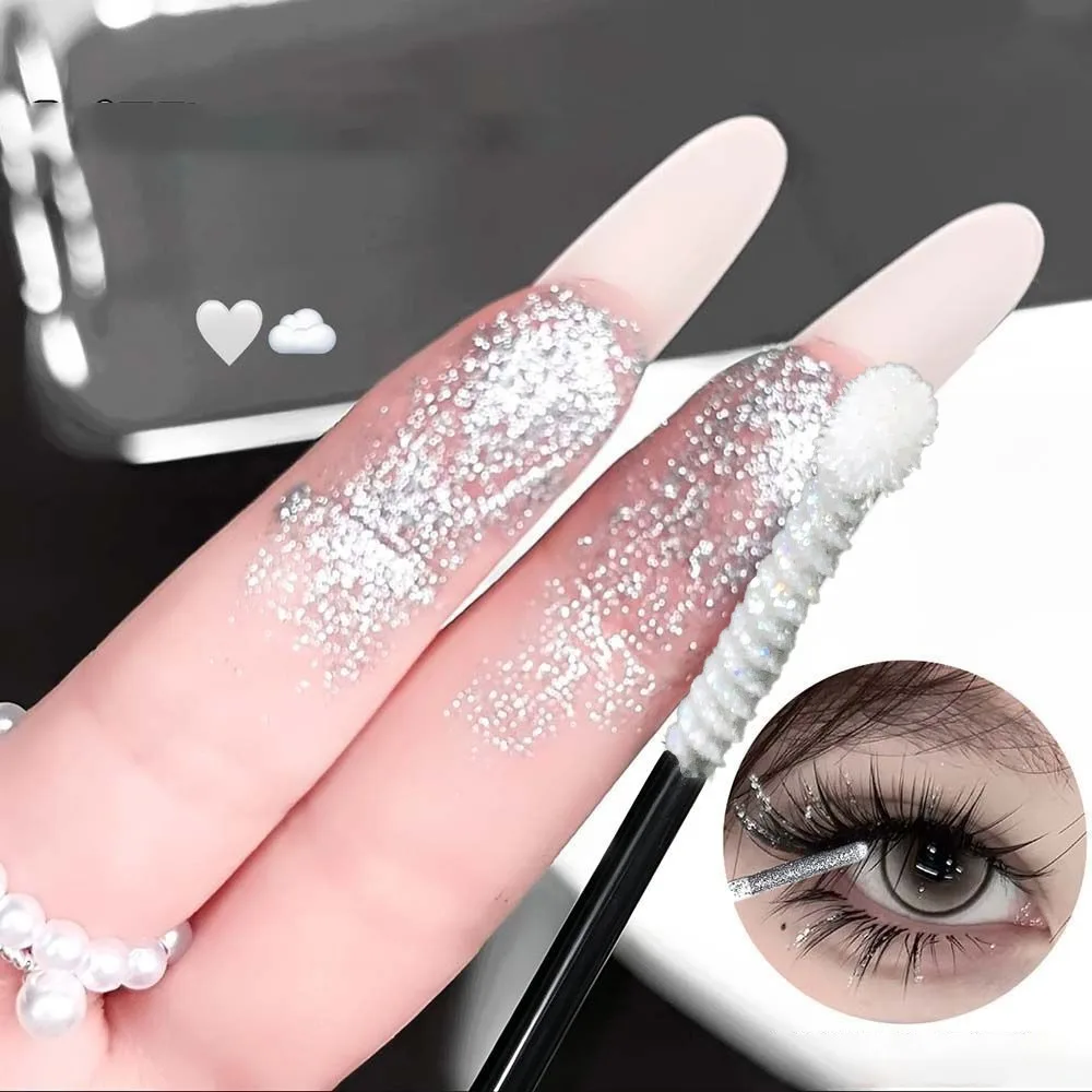 Silvery Shining Mascara, Fine Glitter Highlight, Lengthening Curling, No Smudging, Waterproof, Natural 3D Sparkling Eye Makeup﻿