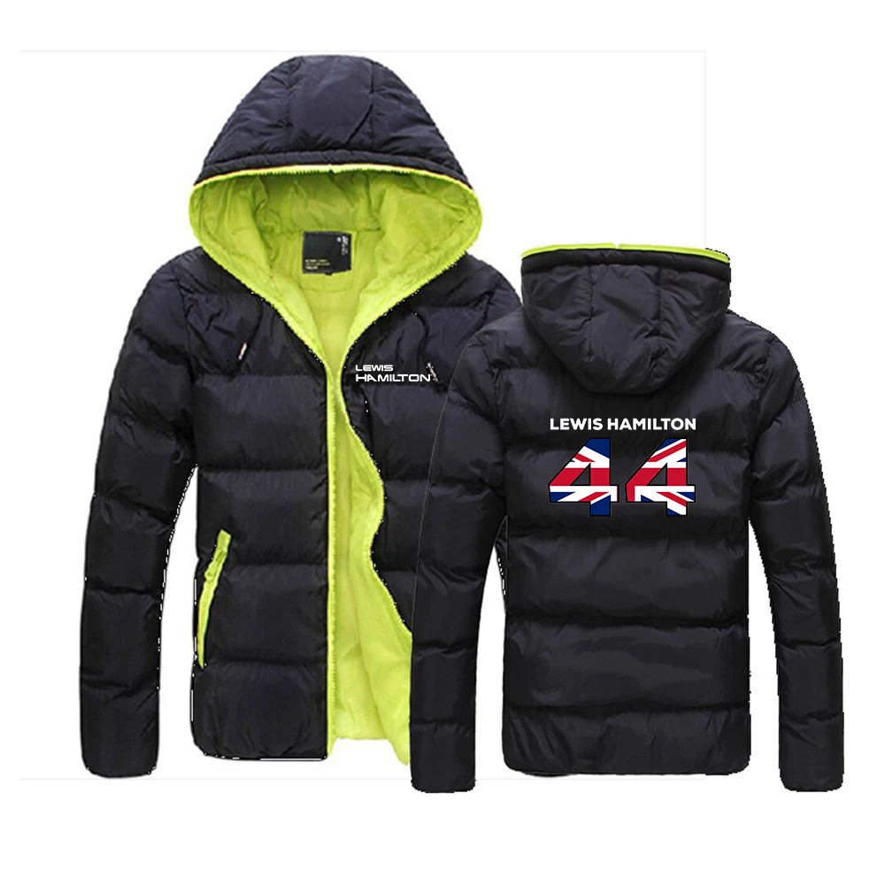 F1 Driver Lewis Hamilton Digital 44 Men's New Jacket Color Block Zip Hooded Cotton Padded Long Sleeve Coat Thick Outwear Jacket view 2