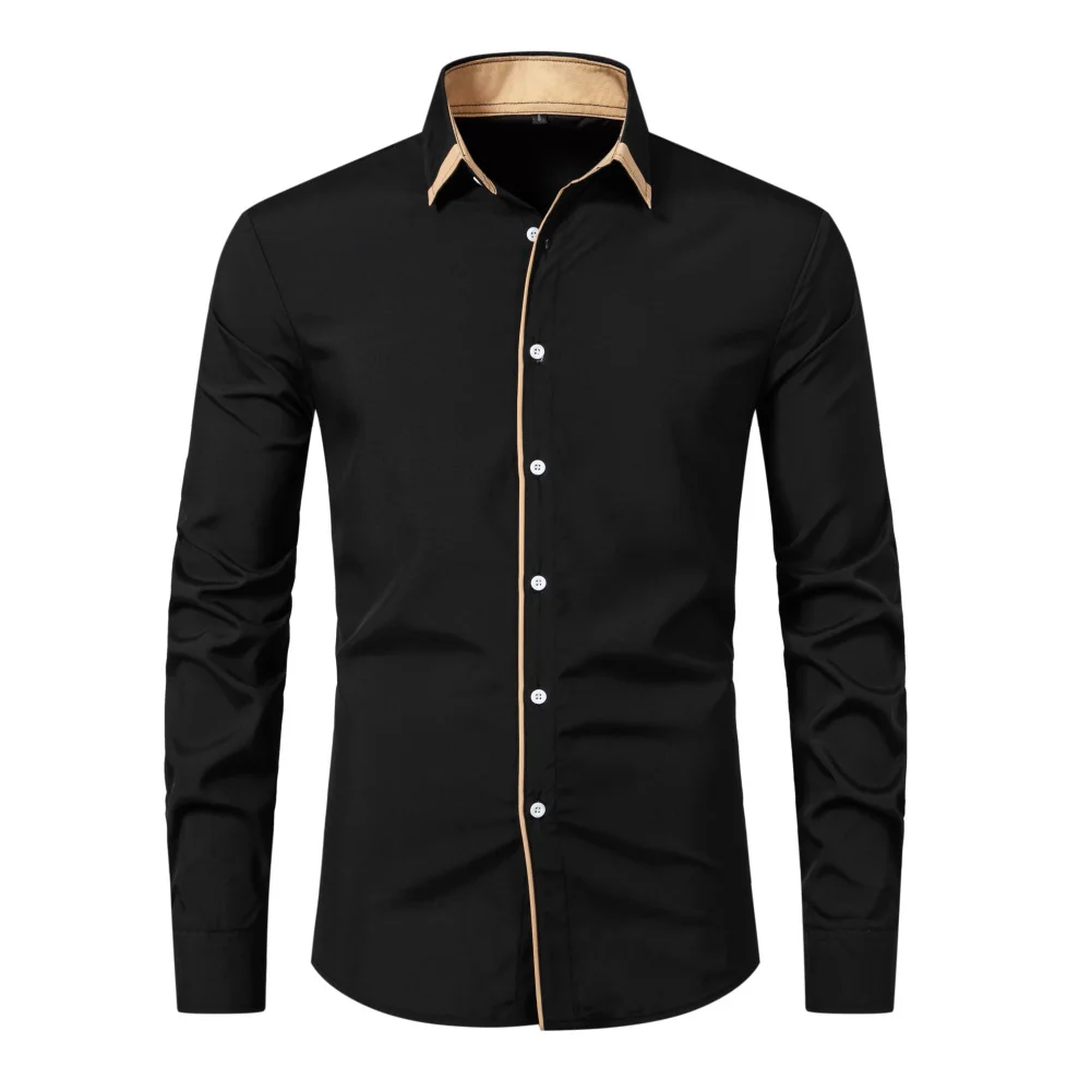 

Spring Summer Men's New European American Men's Casual Color Matching Shirt Men's Fashion Long Sleeve Business Shirt