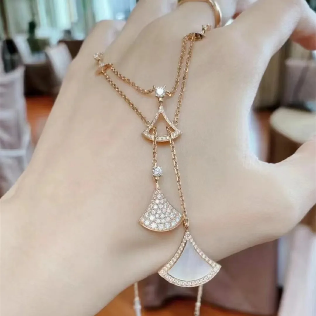 Fashion creative Rose Gold fan pendant dress Double necklace Ladies fashion luxury brand high jewelry party gift