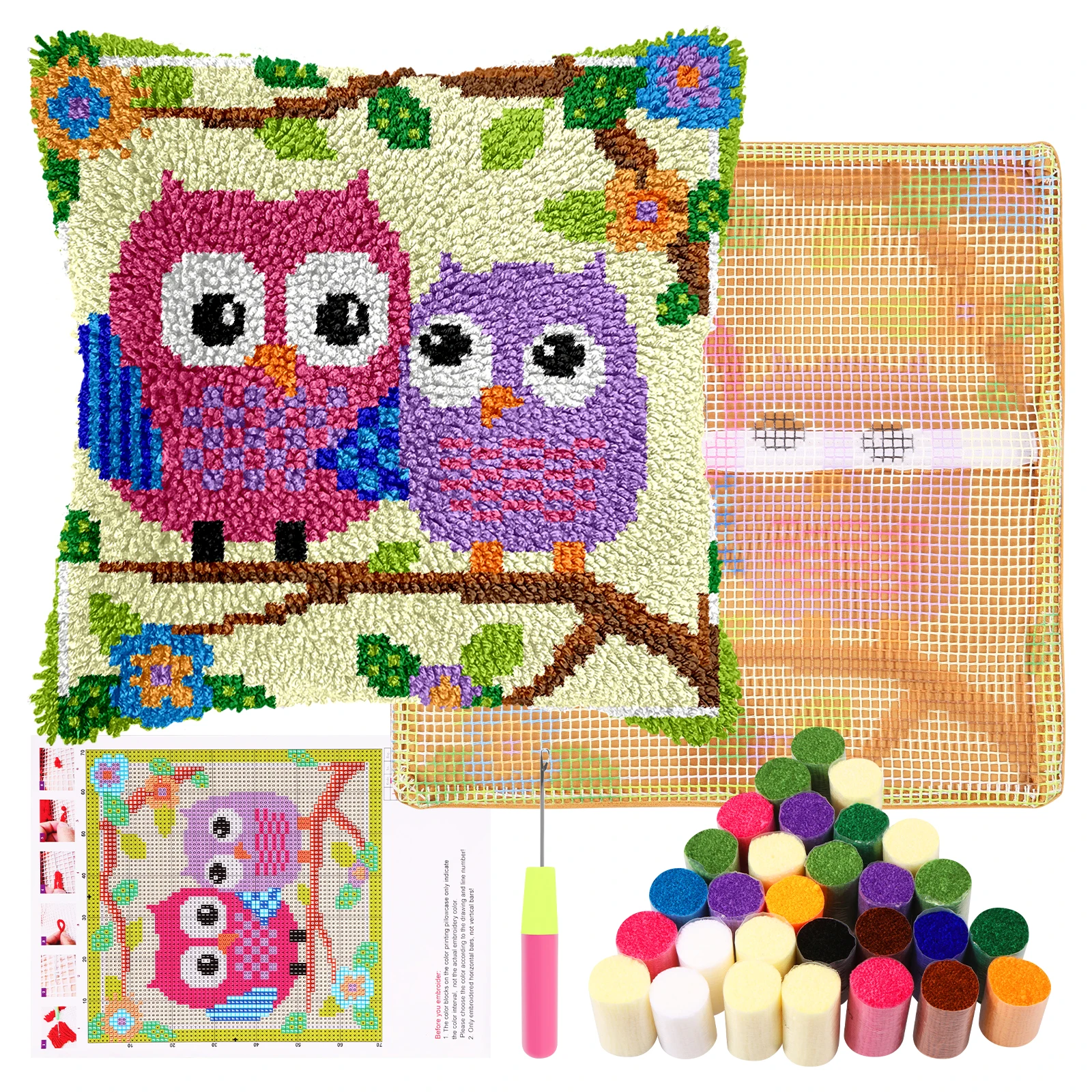 

Latch Hook Pillow Kit for Adults 17inch DIY Latch Hook Pillowcase Kits with Crochet Yarn Hand Craft Cushion Cover Needle Craft