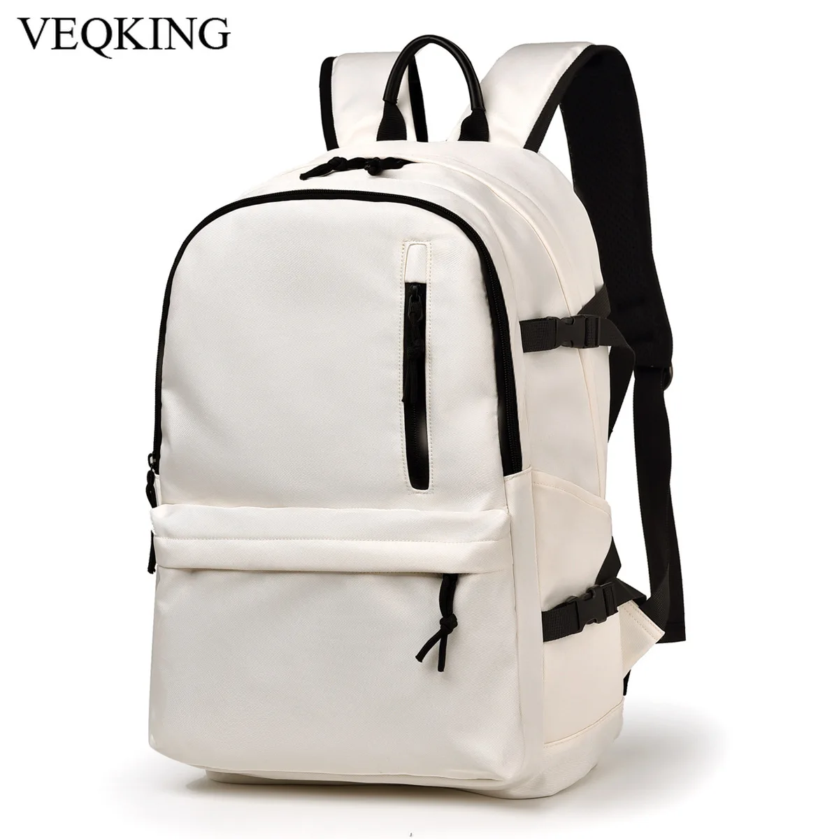 VEQKING Large Capacity Book Bags, Double Shoulder Backpack, Two Way Zipper School Backpack, Durable Fabric, Solid Fashion Bags