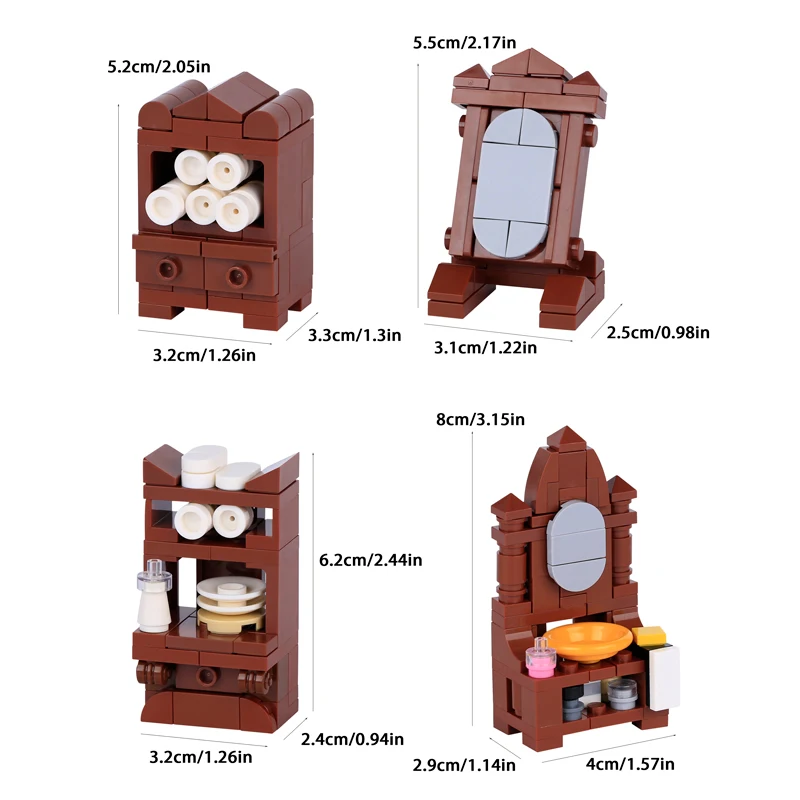 Blocos de construção de cena de castelo militar medieval, vista de rua, bruxa, torre de laboratório, móveis de aranha, cama de taberna, arma, brinquedos de tijolos