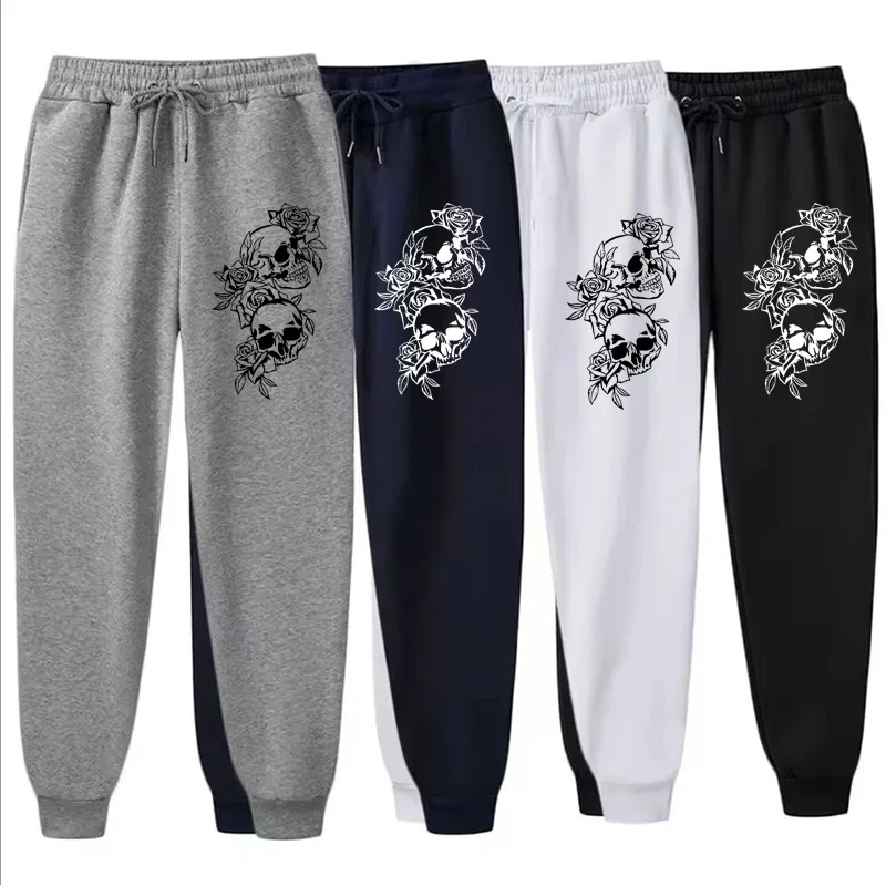 

Брюки с цветочным принтом черепа, мужские повседневные забавные спортивные штаны для спорта на открытом воздухе, фитнеса, бега, мужские флисовые повседневные длинные брюки на шнурке