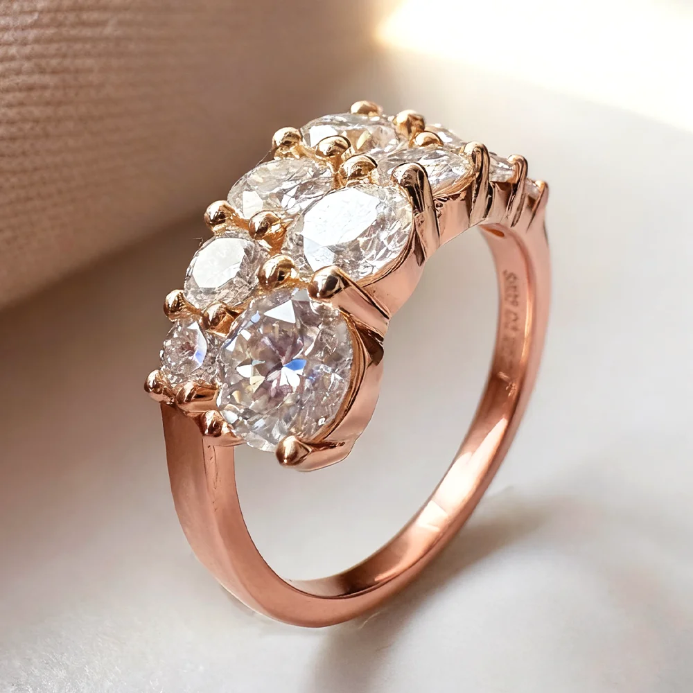 COSYA خاتم مويسانيتي كامل للنساء S925 فضي D VVS1 مختبر دائري الماس قابل للتعديل حلقة مفتوحة الزفاف غرامة مجوهرات هدية فريدة