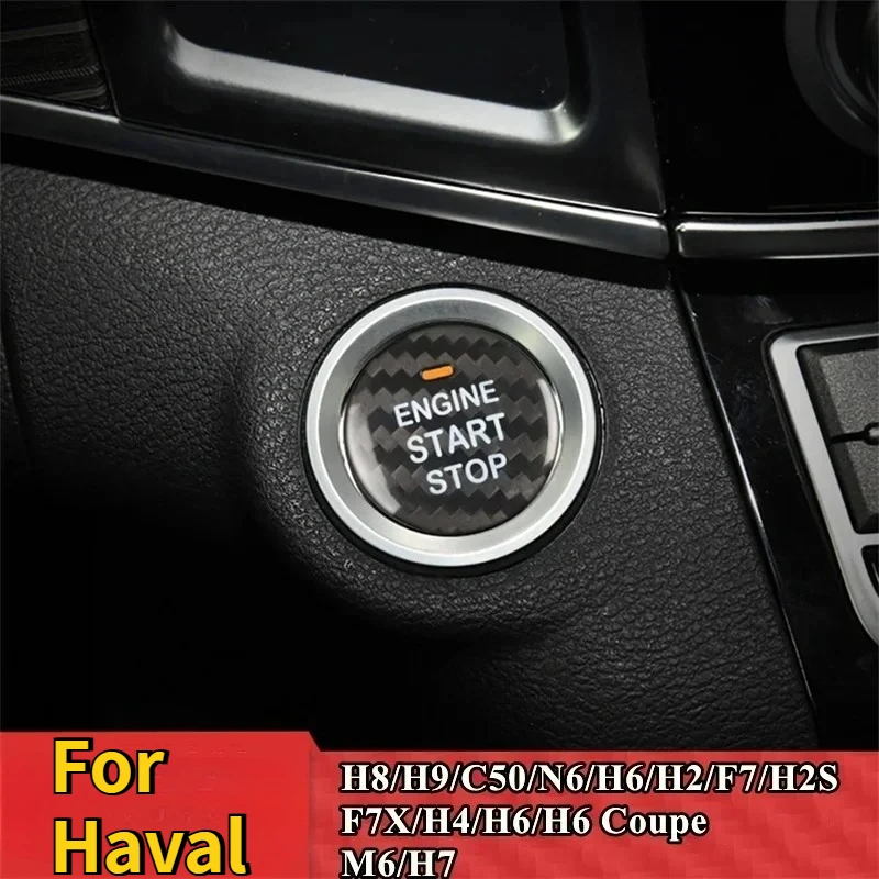 

For Haval H8 H9 C50 N6 H6 H2 F7 H2S F7X H4 H6 Real Dry Carbon Fiber 2019-2021 Engine Start Stop Button Cover Sticker Coaupe