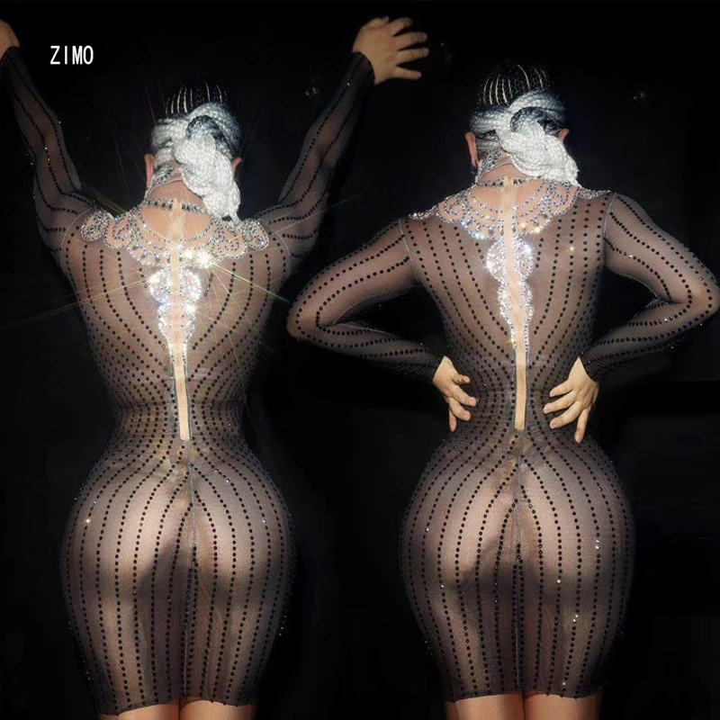 drag queen kostuums sprankelende strass lange mouwen jurk mesh doorzichtige zwarte feestdanser show verjaardag club vieren slijtage