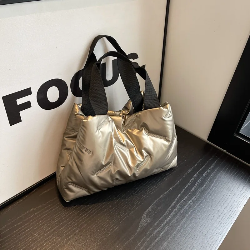 Women's handhold underarm tote bag simple bright face large capacity polyester waterproof lightweight shoulder bag