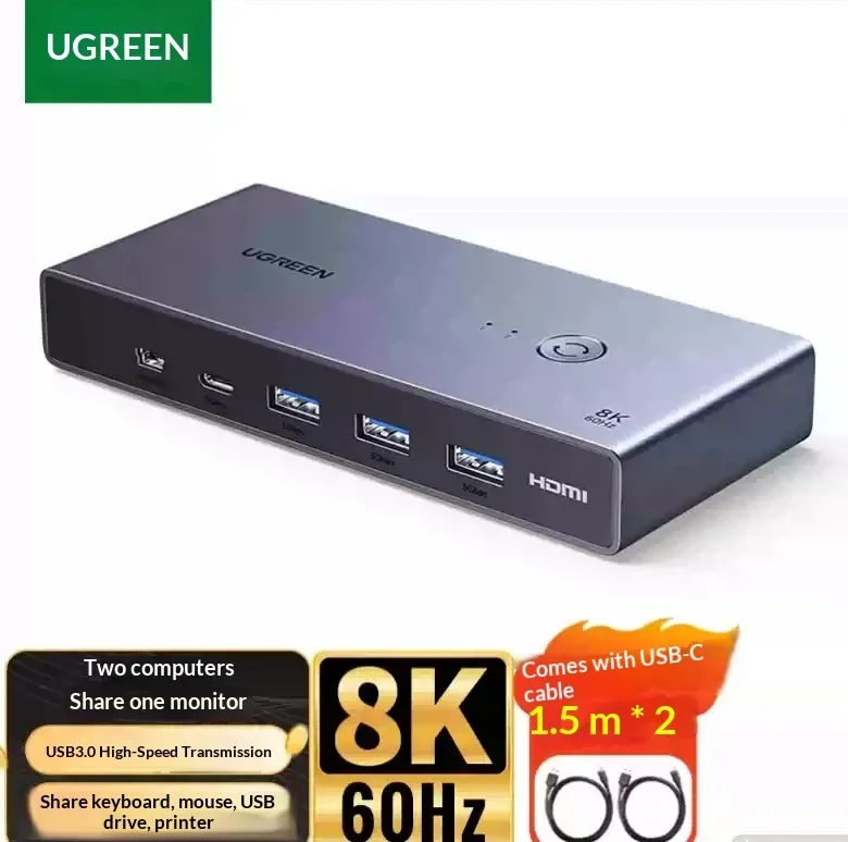 UGREEN CM692 25124 HDMI 2.1 KVM Switch 2 In 1 Out 8K 60Hz USB Keyboard Mouse Sharing