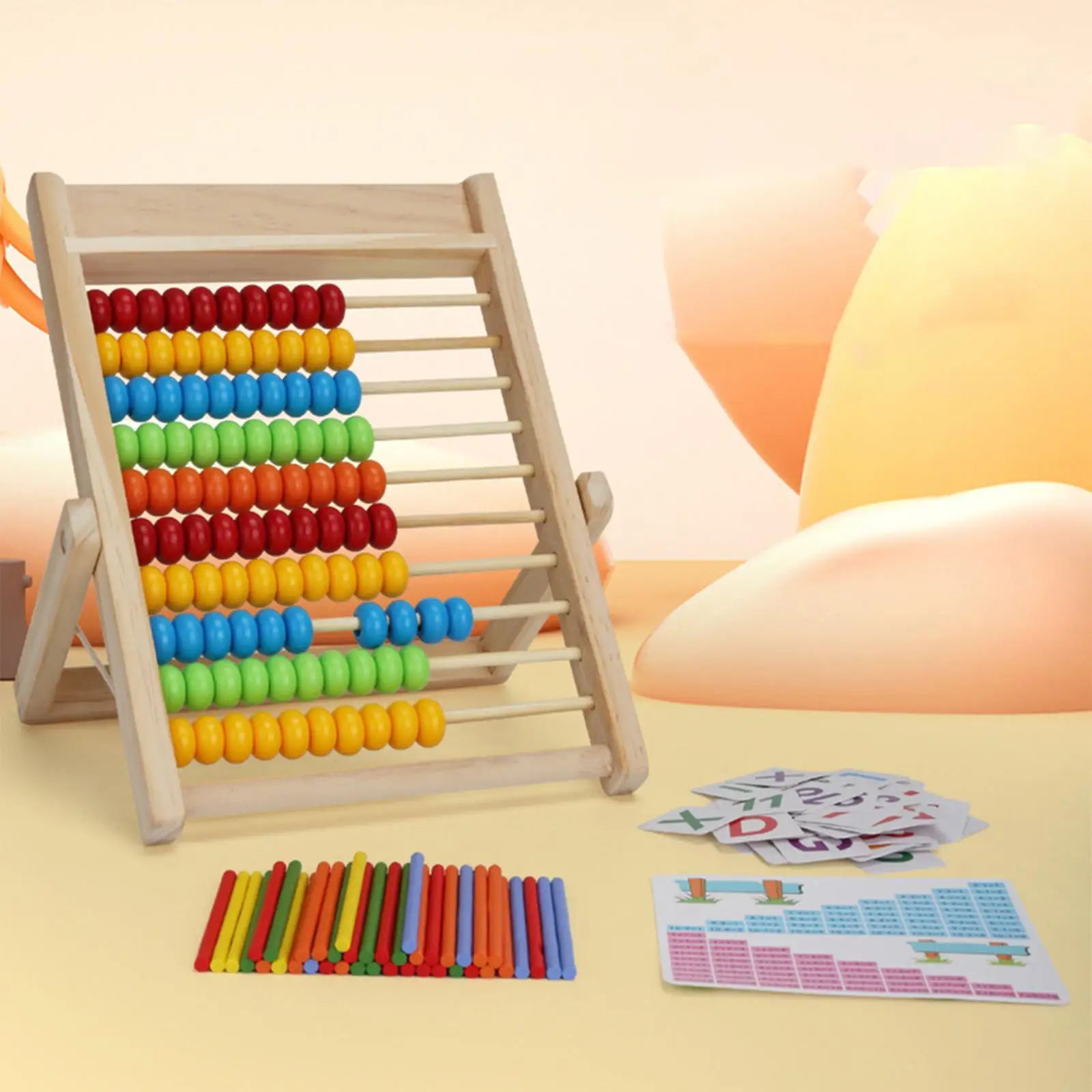 Wooden Counting Number Frame 10 Rows Abacus Preschool Math Learning Toy with Multicolor Beads for Toddlers Girls Early Education