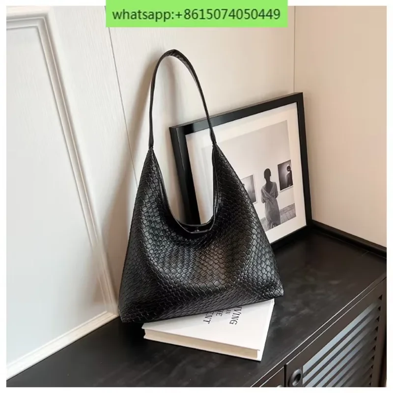 trendy woven commuting minimalist tote bag with niche design underarm bag, stylish and large capacity shoulder bag