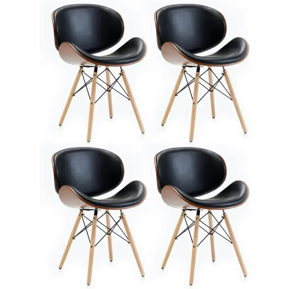 

Modern Dining Chairs Upholstered Faux Leather Walnut Curved Contemporary Kitchen Dining Accent Chair Minimalist Vintage Style