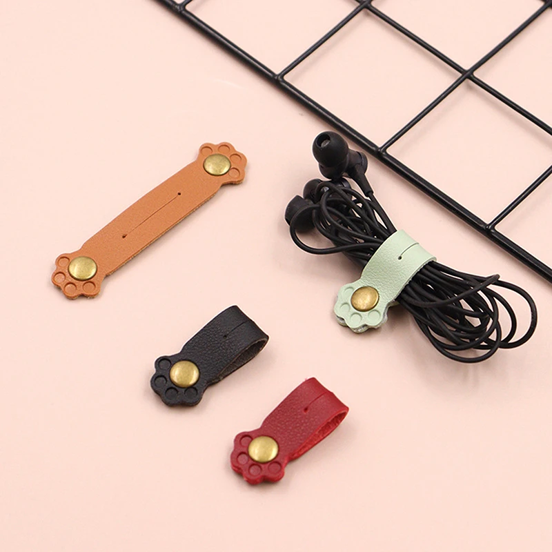 Cute Cat Claw Buckle Leather Cable Winder Management Cable Winder Anti Winding Storage Headphone Cable Organizer Cord Organizers