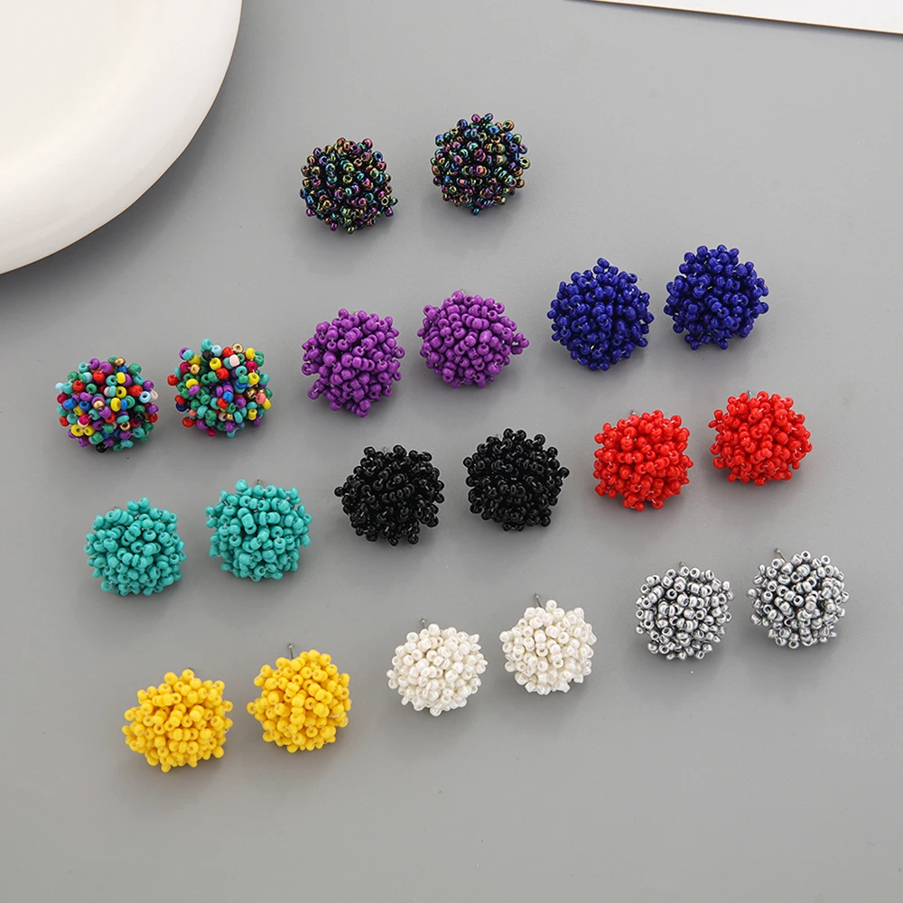 New Arrival Jewelry Accessories Bohemia Handmade Beads Small Simple Semicircle Colorful Beaded Stud Earriings for Women 2022