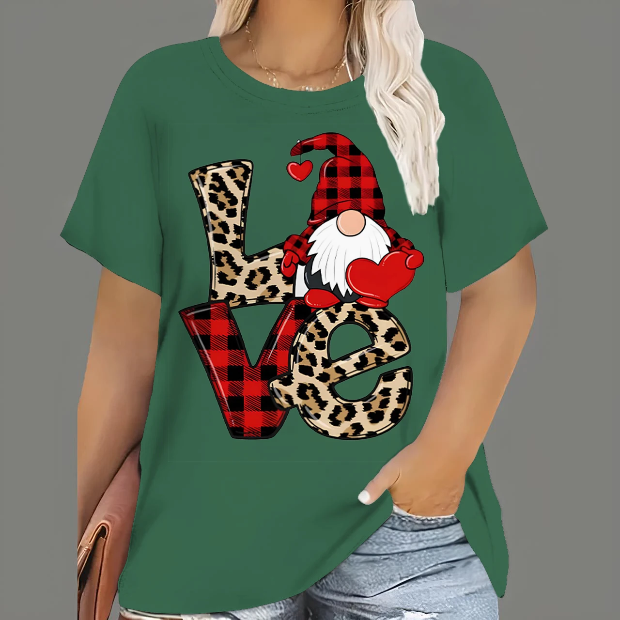 Christmas T Shirts Women's Cartoon Santa Claus Printed Tops Tees Short Sleeve O-Neck Casual Party Clothing Oversized Ladies Tops