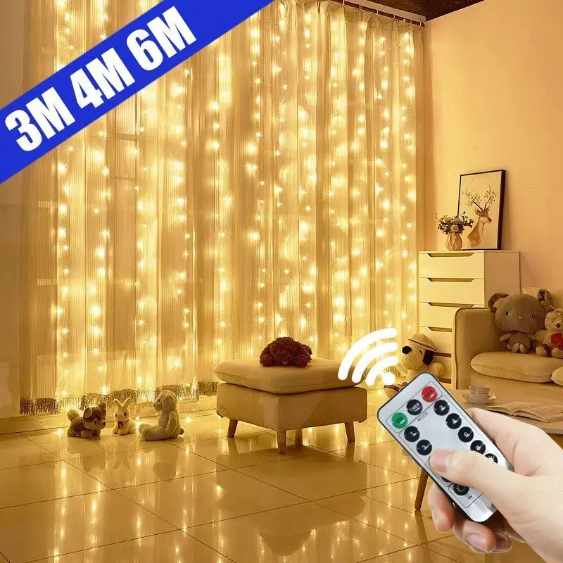 Curtain String Lights Party Decoration 8 Mode Outdoor Holiday Light Bedroom Wedding USB LED Fairy Light 3M 4M 6M Christmas Light