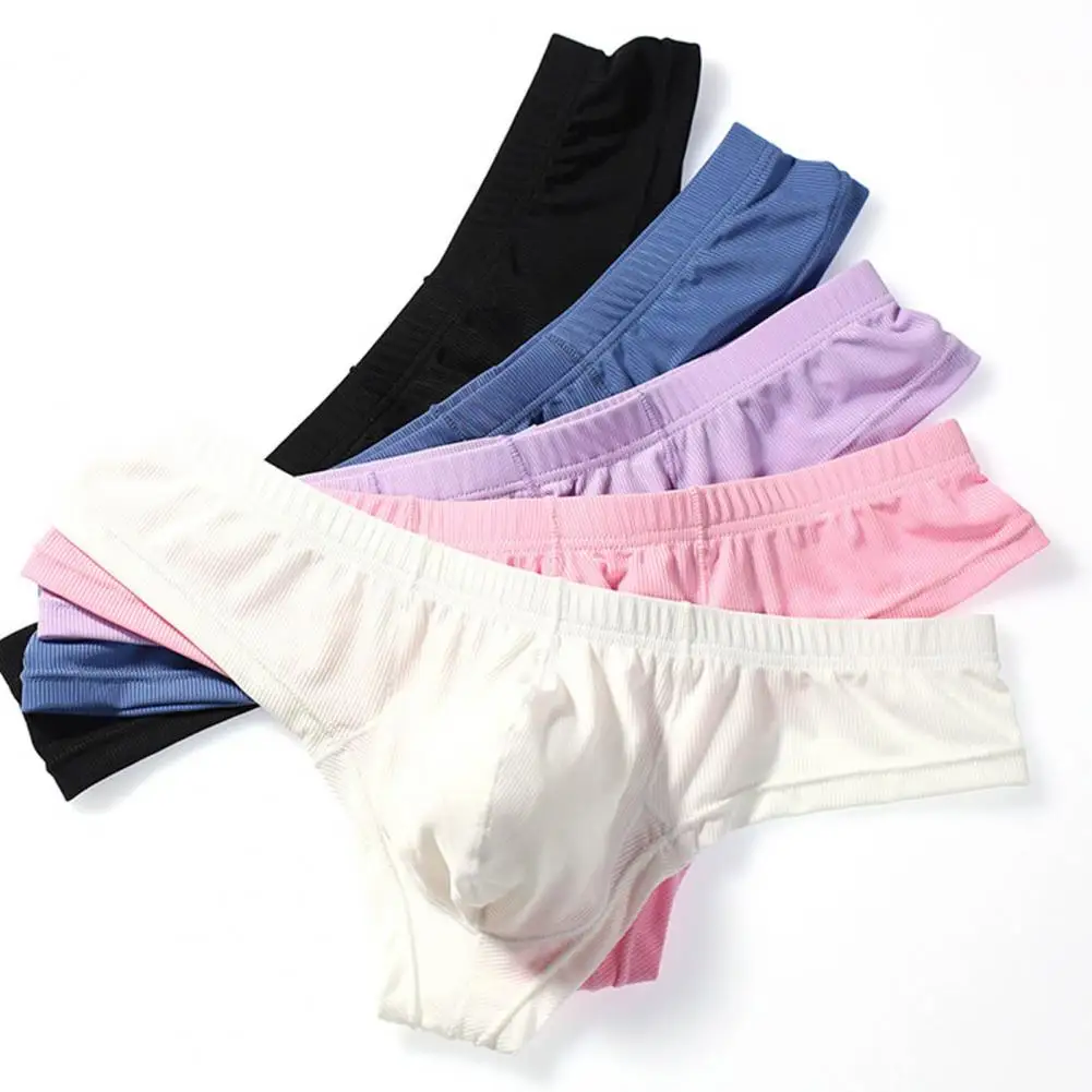 Men Summer Thong Low-rise Ice Silk Panties Ribbed Briefs Underwear Smooth Lines Elastic Underpants Shorts Box Slip Kit Men Thong