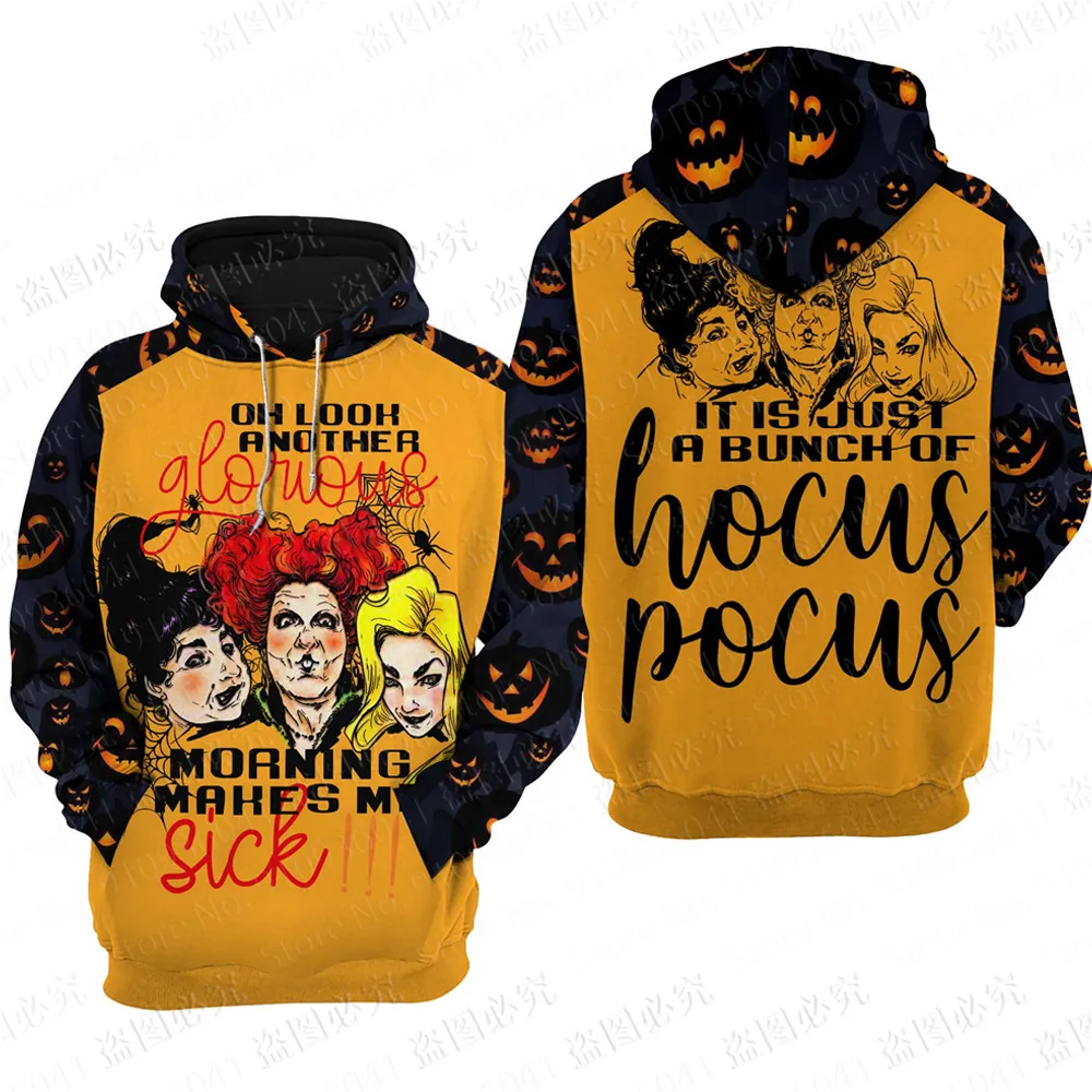 Hocus Pocus Halloween Disney Men's 3D Printed Hooded Zipper Jacket Unisex Street Casual Fashion Tops