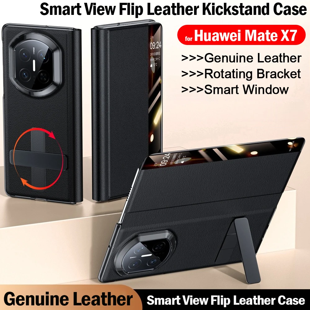 

for Huawei Mate X7 Case Genuine Leather Smart View Magnetic Flip Leather Kickstand Phone Cover Capa Funda