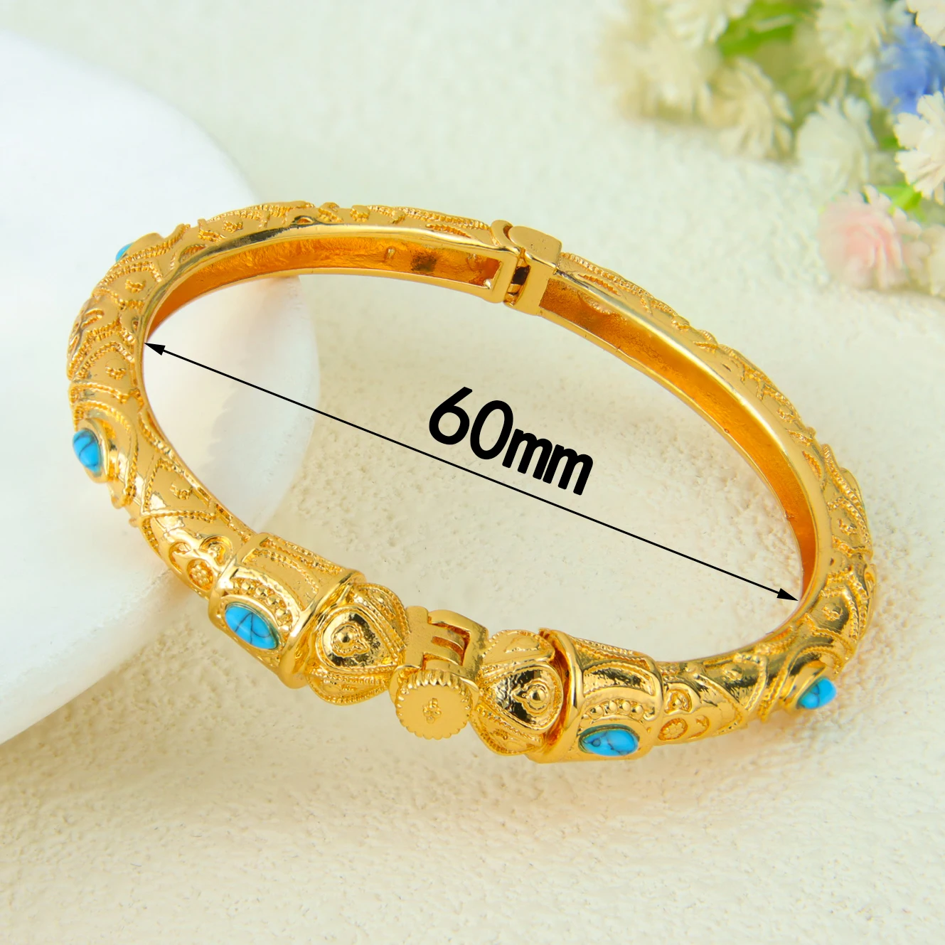 Dubai Vintage Gold Armband 21k vergoldet Mode Emaille Manschette Armreifen äthiopische Frauen Event Party Schmuck Geschenke – Detail 5