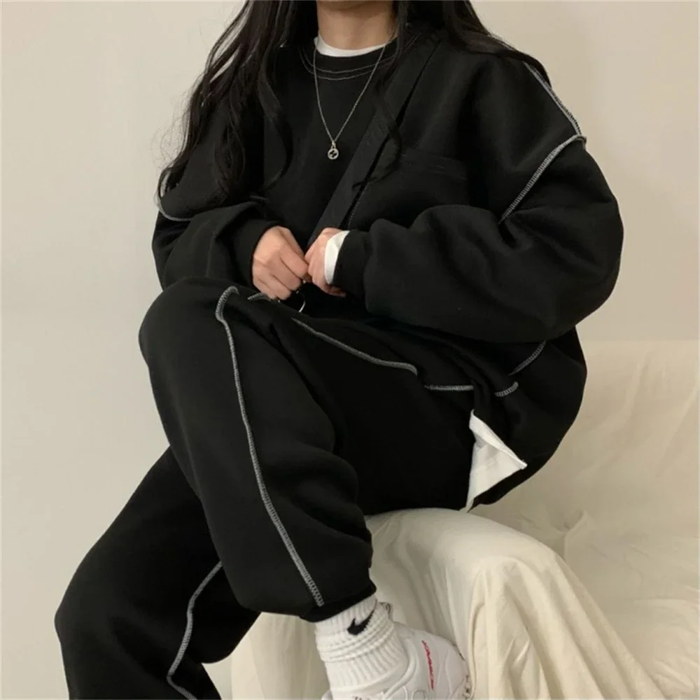 

Spring Women Cotton Sweatshirt Suit Oversized Sets Female Loose Sweatshirt + Long Pants Suits Short Sets Conjuntos De Pantalón