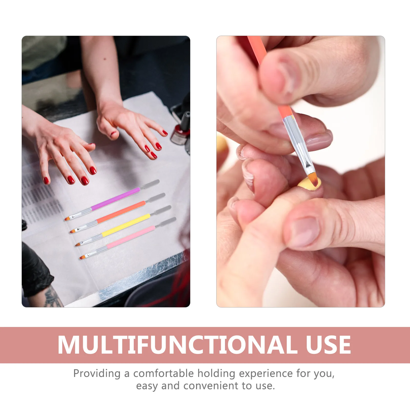 

4pcs Nail Pen Double-ended Brush Stainless Steel Reusable Manicure Tool Orange Yellow Pink Purple Nail Painting Accessories