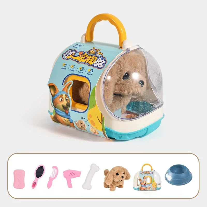 Simulazione di cane da compagnia elettronico per bambini, suono multifunzionale e luce, cane interattivo da passeggio, bambola di peluche con capsula spaziale