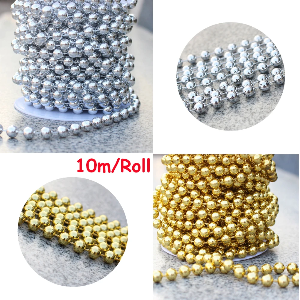 

8MM Electroplating Beads Chain Garland Decoration String for Wedding Stage Christmas Valentine Table Chair Vase Cake Stand