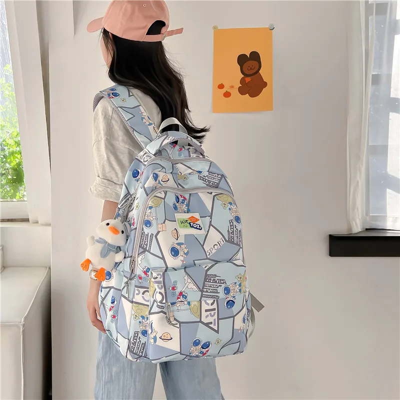 Mochila de estudante estampada, contraste de cor, bolsa de escola adolescente, grande capacidade, casual, novo, na moda, 2023