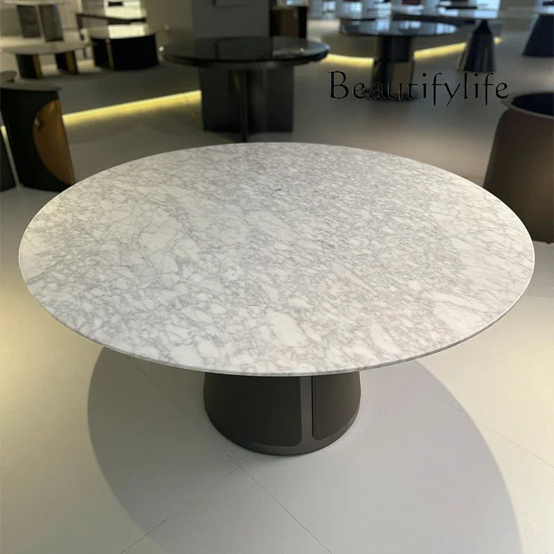 

Natural Light Luxury High-Grade Marble Top round Table High-End Model Room Bianco Carrara Venato Luxury Stone Dining Table