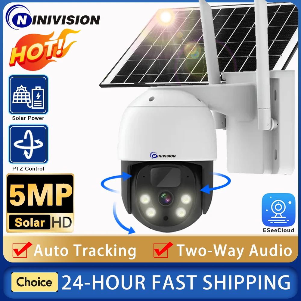 EseeCloud 5MP Solar WiFi Camera Wireless Outdoor Color Night Vision Security Surveillance PIR Motion Detection Built in Battery