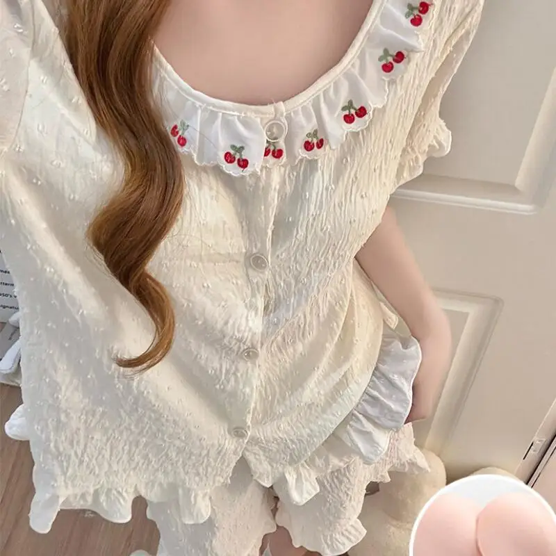 Sweet Lovely Girl Comfortable Breathable Home Clothes Pajamas Summer Fashion Women's Short Sleeved Set New Trend Skin Friendly