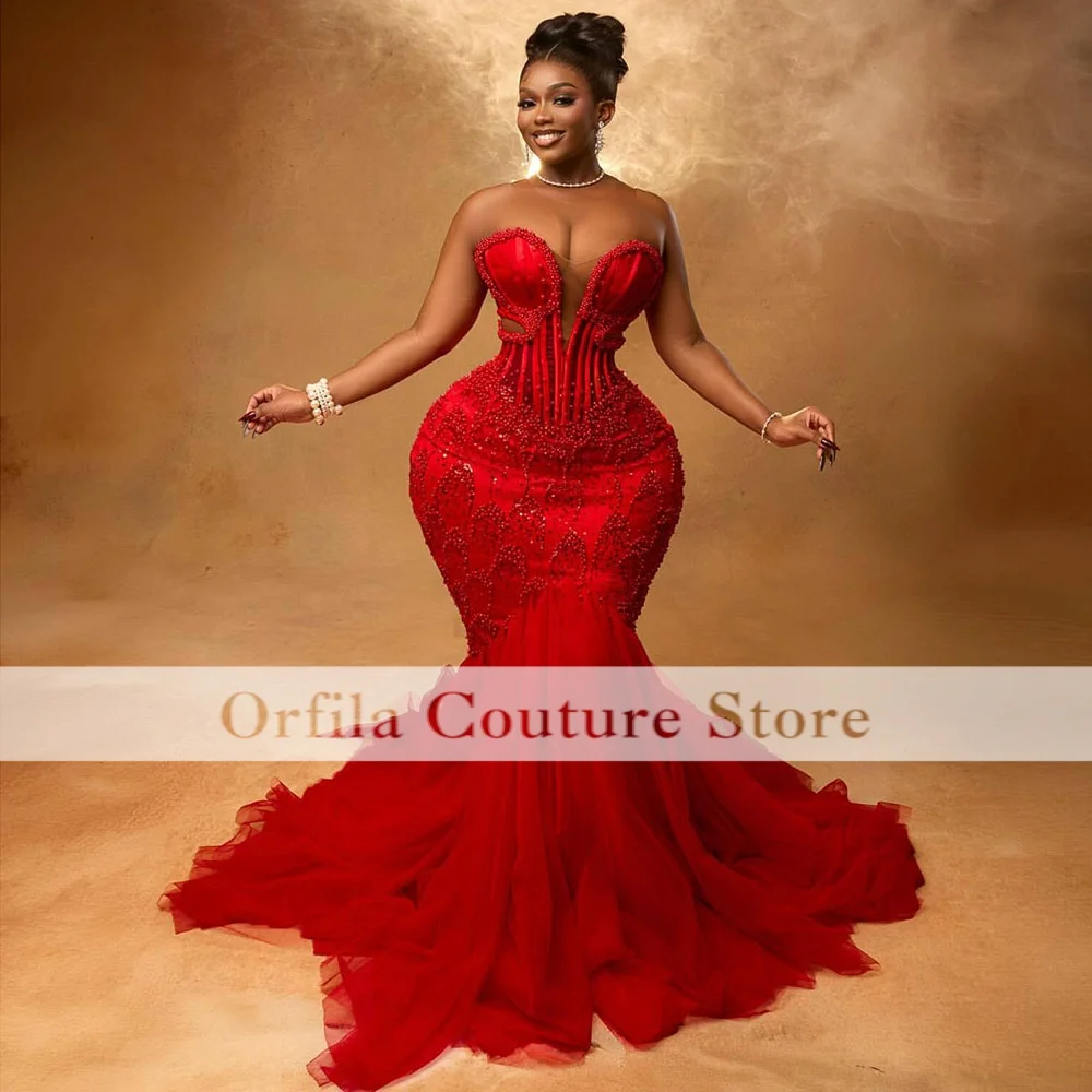 Fascinating Mermaid Evening Dresses With Beads African Aao Ebi Long Prom Dress Customized Party Gowns