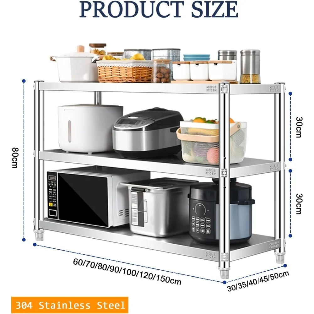 Półka kuchenna ze stali nierdzewnej - wielopoziomowy stojący regał na kuchenkę mikrofalową i inne