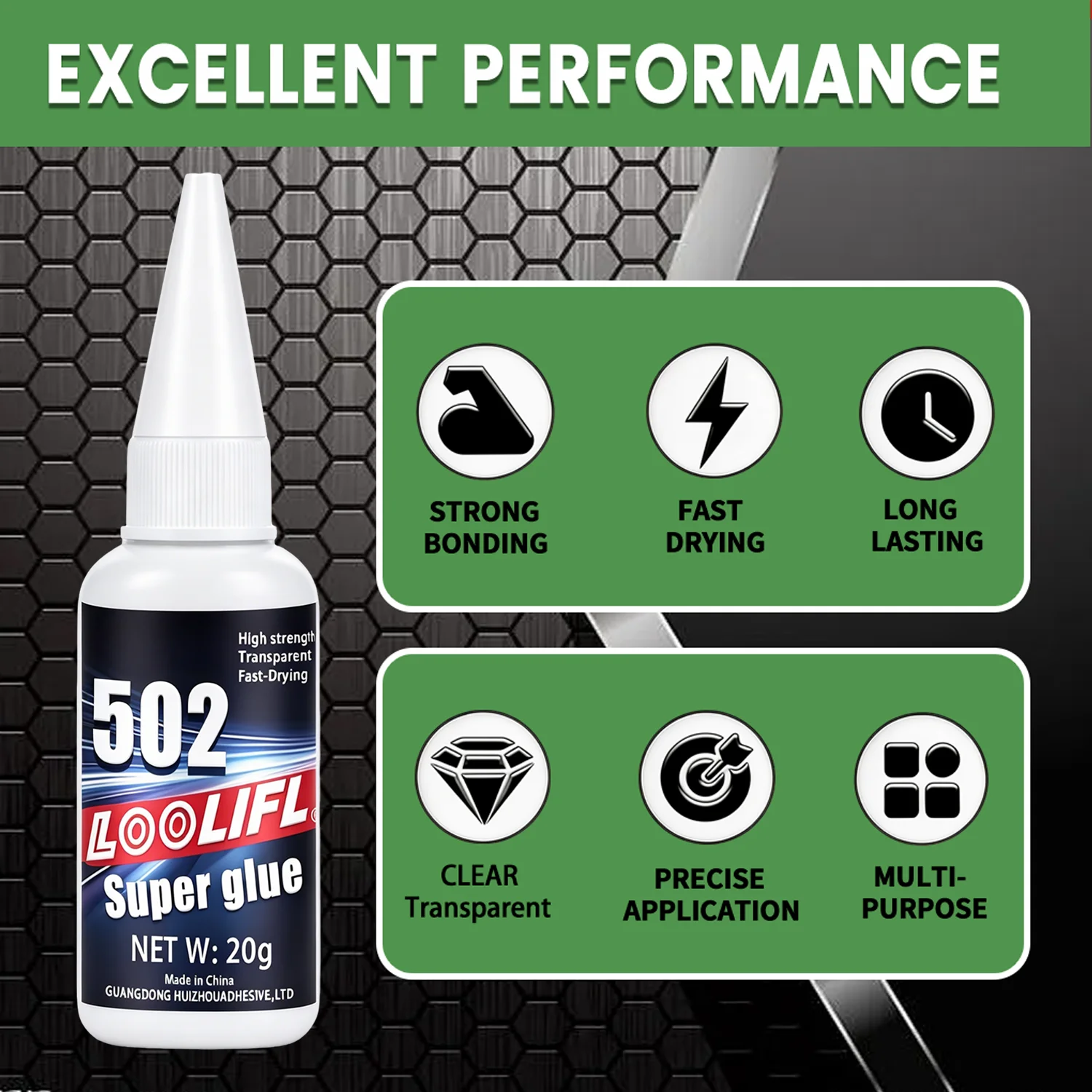 LOOLIFL 502 Super Glue Extra Strong Instant Adhesive Fast‑Drying Transparent High Strength For Metal Plastic Rubber Wood Ceramic
