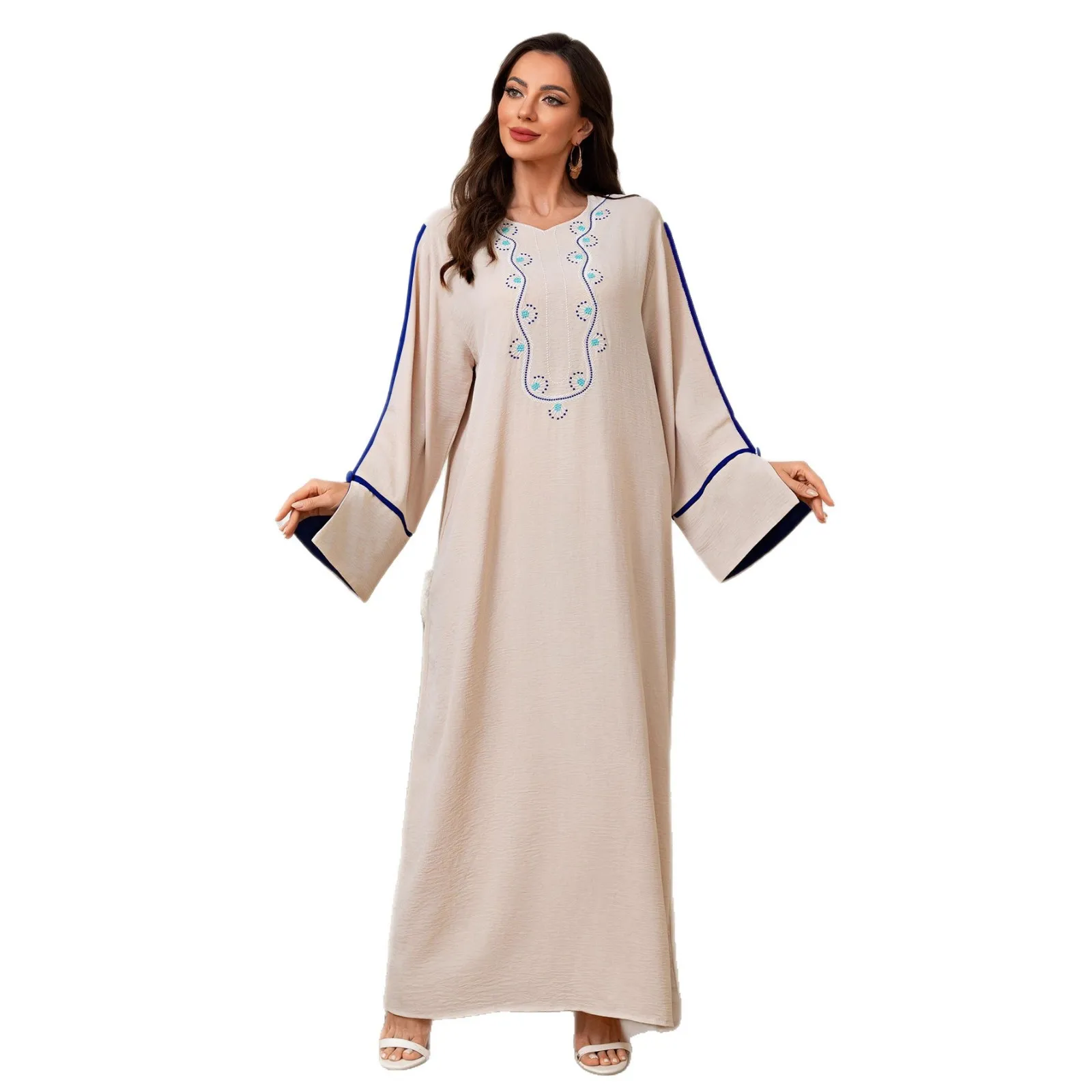 Dubai Mode Blumen Stickerei Modest Kleid Muslimische Elegante Abaya Frauen