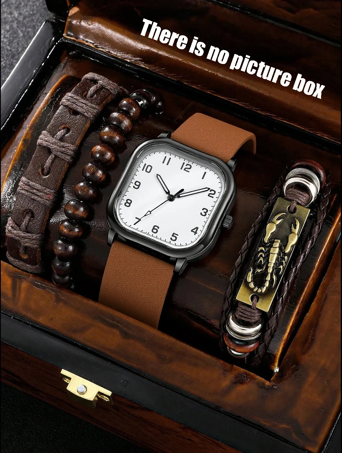ไม่มีกล่องของขวัญ; ชุดนาฬิกาข้อมือและกำไลข้อมือหนังสำหรับผู้ชายแบบสี่ชิ้น; เหมาะสำหรับเป็นของขวัญในช่วงเทศกาล